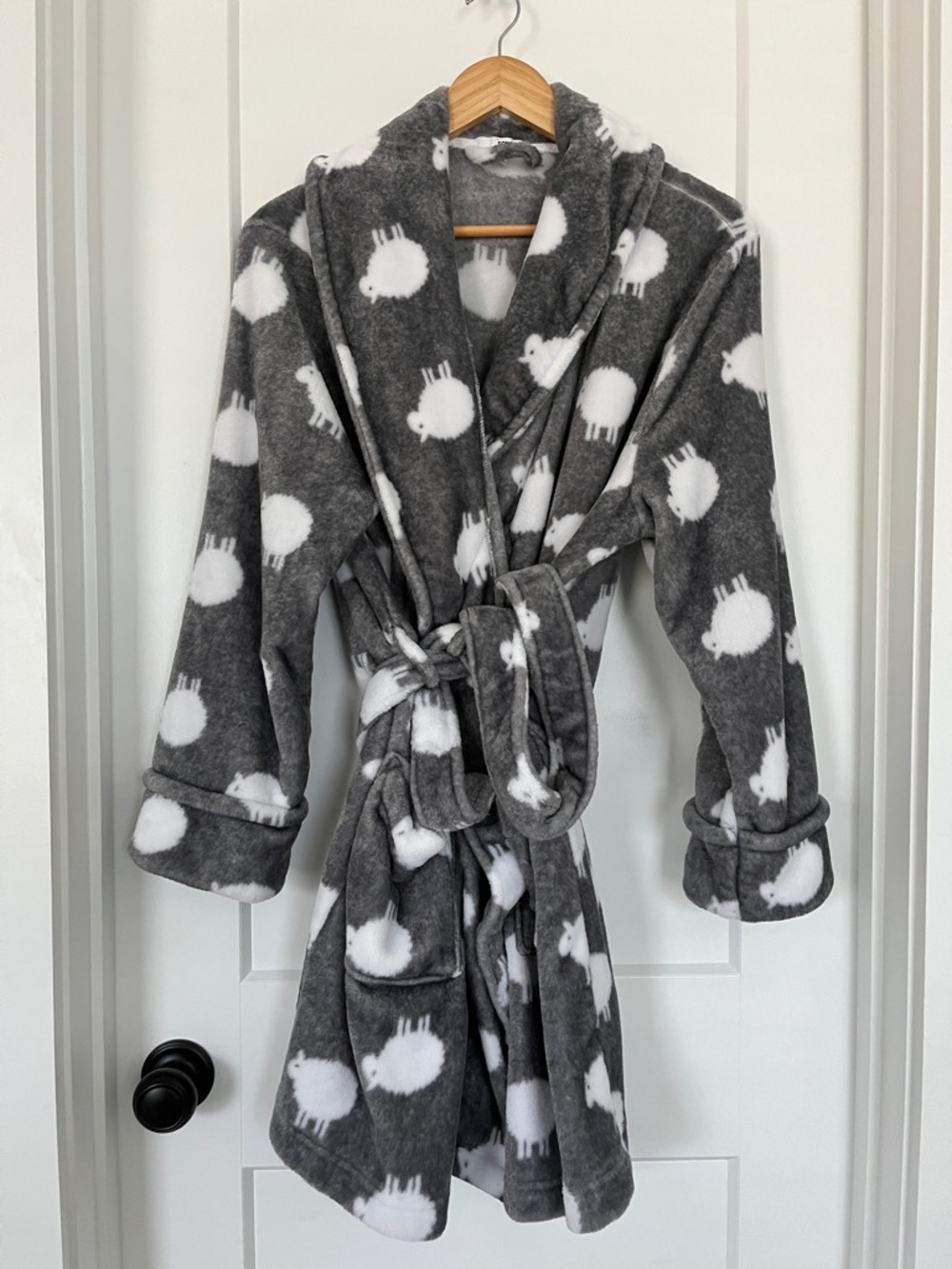 Sonoma Gray and White Plush Robe with Sheep Print